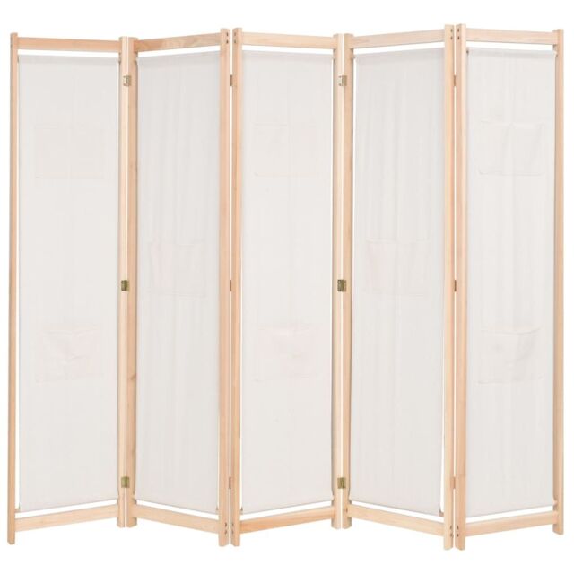 Berkfield Home 5-Panel Room Divider Cream 200x170x4 cm Fabric in Beige - Size: 200 x 170 x 4 cm - image 1