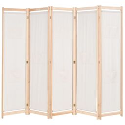 Berkfield Home 5-Panel Room Divider Cream 200x170x4 cm Fabric in Beige - Size: 200 x 170 x 4 cm