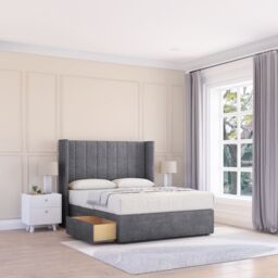 "Sloomy Falcon Coniston Wingback Bed Set, 2 Drawers & 54"" Floor Standing Headboard in Dark Grey - Size: Small Double" - thumbnail 1