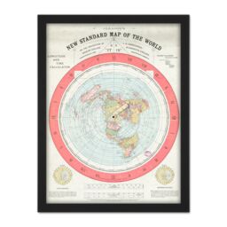 "Artery8 Wall Art Print Map Gleason 1892 World Time Calculator Flat Earth Large Framed Wall Décor Art in Black - Size: W18"" x H24""" - thumbnail 1
