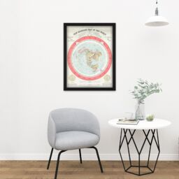 "Artery8 Wall Art Print Map Gleason 1892 World Time Calculator Flat Earth Large Framed Wall Décor Art in Black - Size: W18"" x H24""" - thumbnail 2