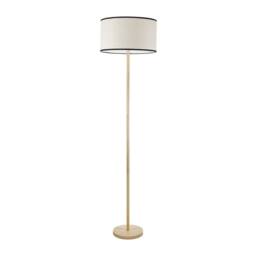 ValueLights Heather Light Wood Single Stem Floor Lamp with Natural Fabric Drum Lamp Shade in Black - thumbnail 2