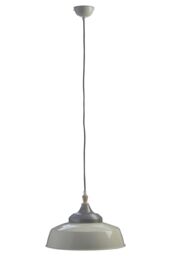 Orsina Large White Pendant Light, Bowl Shaped Iron Shade with Wooden Holder, Adjustable Ceiling Light Fixture - thumbnail 1