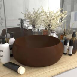 Berkfield Home Luxury Wash Basin Round Matt Dark Brown 40x15 cm Ceramic