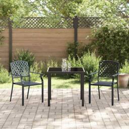Berkfield Home 3 Piece Garden Dining Set Anthracite Steel in Black - thumbnail 4