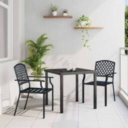 Berkfield Home 3 Piece Garden Dining Set Anthracite Steel in Black - thumbnail 2