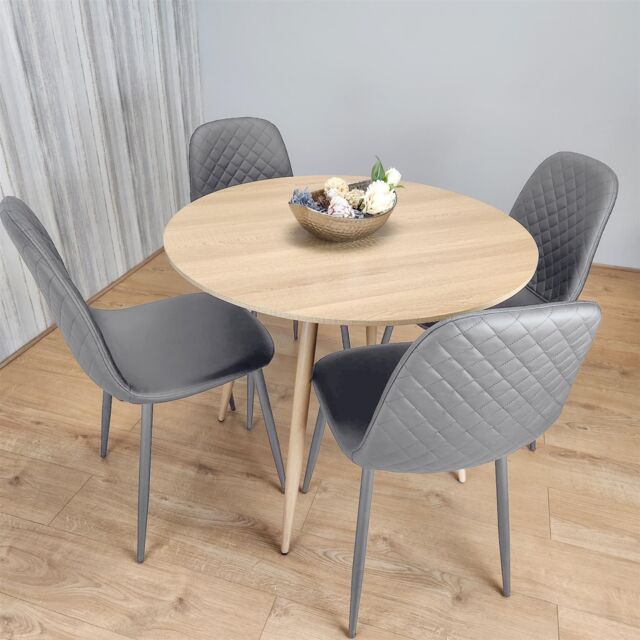 KOSY KOALA Beige Dining Table Set with Gem Pattern Chairs & Leather Upholstery in Brown - image 1