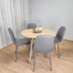 KOSY KOALA Beige Dining Table Set with Gem Pattern Chairs & Leather Upholstery in Brown - thumbnail 8