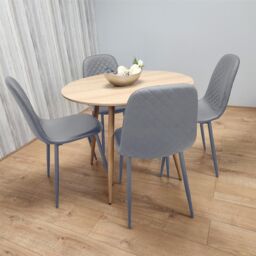 KOSY KOALA Beige Dining Table Set with Gem Pattern Chairs & Leather Upholstery in Brown - thumbnail 3