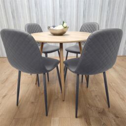 KOSY KOALA Beige Dining Table Set with Gem Pattern Chairs & Leather Upholstery in Brown - thumbnail 7
