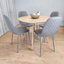 KOSY KOALA Beige Dining Table Set with Gem Pattern Chairs & Leather Upholstery in Brown - thumbnail 4