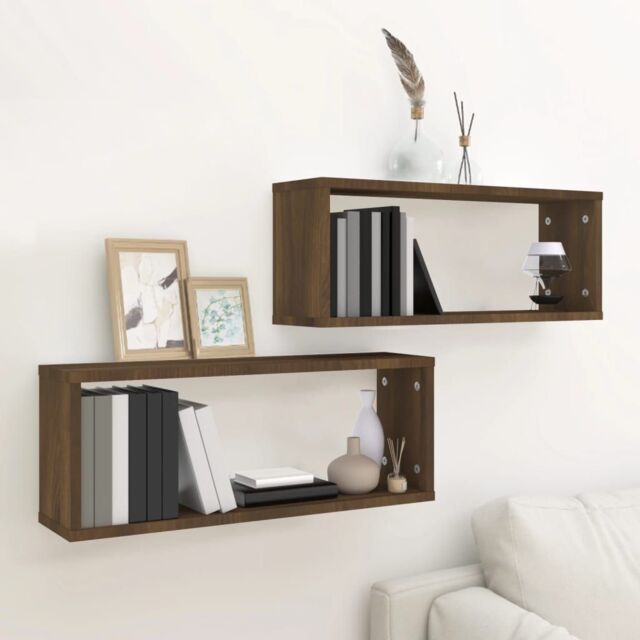 Berkfield Home Wall Cube Shelves 2 pcs Brown Oak 60x15x23 cm Engineered Wood - Size: 60 x 15 x 23 cm