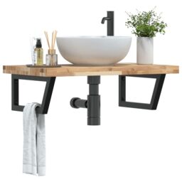 Berkfield Home Basin Shelf Wall Mounted Steel & Solid Wood Acacia in Brown - thumbnail 1