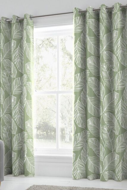 Fusion 'Matteo' 100% Cotton Light Filtering Pair of Eyelet Curtains in Green - Size: 229 cm width x 229 cm drop - image 1