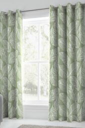 Fusion 'Matteo' 100% Cotton Light Filtering Pair of Eyelet Curtains in Green - Size: 229 cm width x 229 cm drop