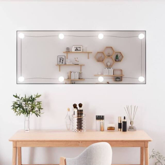 Berkfield Home Wall Mirror with LED Lights 40x100 cm Glass Rectangle in Silver - image 1