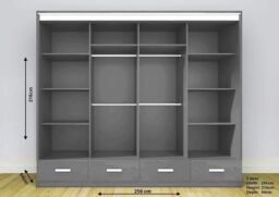 Interior Emporium Ltd IE High Gloss Florence Mirror Door without LED Light - Sliding Door Wardrobe - Wardrobe for You ( White, 256 cm ) in White - thumbnail 2