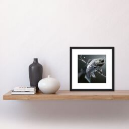 Artery8 Fish Swimming Surface Air Modern Acrylic Painting Square Wooden Framed Wall Art Print Picture 8X8 Inch in Black - thumbnail 2