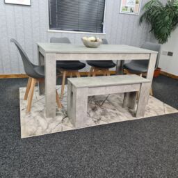 KOSY KOALA Stone Grey Effect Wood Dining Table Set with Bench & 4 Grey Plastic Chairs Modern Dining Room Furniture in Brown - thumbnail 2