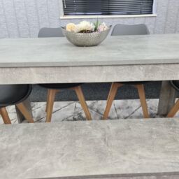 KOSY KOALA Stone Grey Effect Wood Dining Table Set with Bench & 4 Grey Plastic Chairs Modern Dining Room Furniture in Brown - thumbnail 4