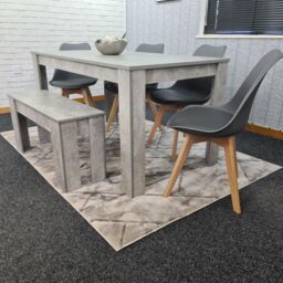 KOSY KOALA Stone Grey Effect Wood Dining Table Set with Bench & 4 Grey Plastic Chairs Modern Dining Room Furniture in Brown - thumbnail 3