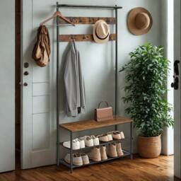 Pirlo Plush Entryway Hall Tree Coat Rack Stand With Shoe Storage in Brown - thumbnail 4