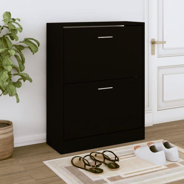 Berkfield Home Shoe Cabinet Black 63x24x81 cm Engineered Wood - Size: 63 x 24 x 81 cm - image 1