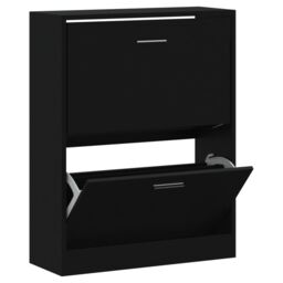Berkfield Home Shoe Cabinet Black 63x24x81 cm Engineered Wood - Size: 63 x 24 x 81 cm - thumbnail 2