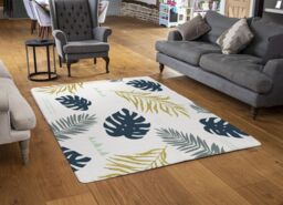 Benjamin Tate Design Gold Glitter & Navy Leaves Rug in Natural - Size: Large - thumbnail 2