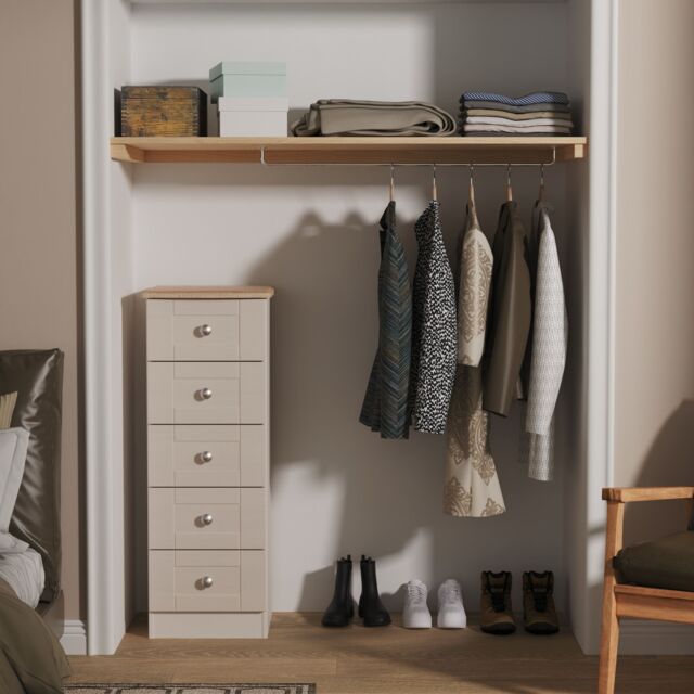Ready Assembled 2 U Cumbria 5 Drawer Bedside Cabinet (Ready Assembled) in Taupe - Size: Medium - image 1