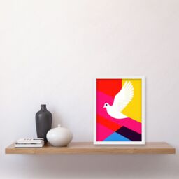 Artery8 White Peace Dove Vibrant Colourful Geometric Multi Colour Graphic Design Artwork Framed Wall Art Print A4 - thumbnail 2