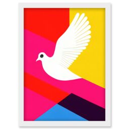 Artery8 White Peace Dove Vibrant Colourful Geometric Multi Colour Graphic Design Artwork Framed Wall Art Print A4 - thumbnail 1