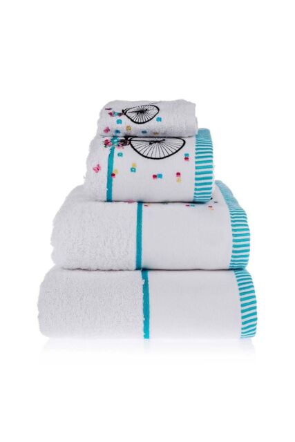 Homescapes Turkish Cotton Embroidered Bicycle White Towel - image 1