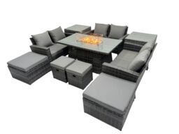 Fimous Outdoor Love Sofa Set &Gas Firpit Dining Table 4 Footstools in Dark Grey - thumbnail 2