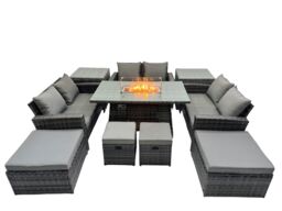 Fimous Outdoor Love Sofa Set &Gas Firpit Dining Table 4 Footstools in Dark Grey - thumbnail 1