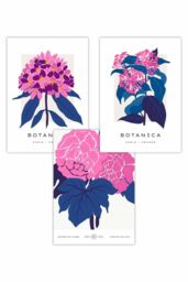 ARTZE Set of 3 Pink & Navy Blue Flower Market Posies Art Posters - Size: W50 cm x H70 cm - thumbnail 1