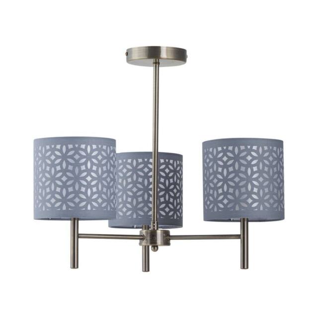 First Choice Lighting Brea - Antique Brass 3 Light Fitting with Grey Cut Out Shades in Gold - image 1