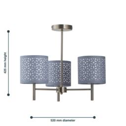 First Choice Lighting Brea - Antique Brass 3 Light Fitting with Grey Cut Out Shades in Gold - thumbnail 5