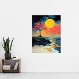 "Artery8 Cherry Blossom Tree by Shore Coastal Sunset Wall Art Print - Size: W18"" x H24""" - thumbnail 4
