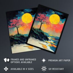 "Artery8 Cherry Blossom Tree by Shore Coastal Sunset Wall Art Print - Size: W18"" x H24""" - thumbnail 2