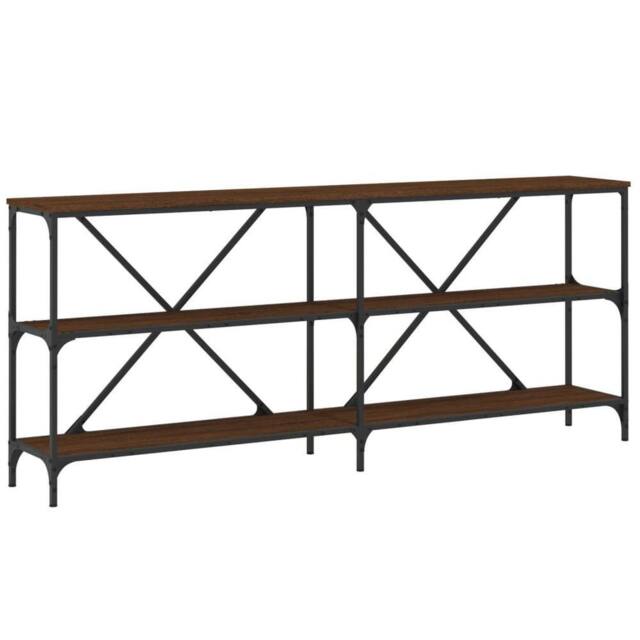 Berkfield Home Console Table Brown Oak 180x30x75 cm Engineered Wood & Iron - Size: 180 x 30 x 75 cm - image 1
