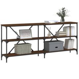 Berkfield Home Console Table Brown Oak 180x30x75 cm Engineered Wood & Iron - Size: 180 x 30 x 75 cm - thumbnail 3