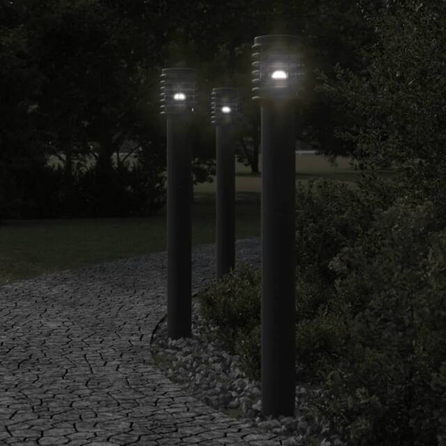 Berkfield Home Outdoor Floor Lamps with Outlet 3pcs Black 110cm Stainless Steel - image 1