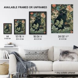 Artery8 Wall Art Print Black Cat In Flower Garden Blooms Teal Green Pink Art Nouveau Style Floral Painting Art Framed - Size: A4 - thumbnail 3