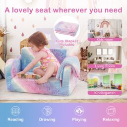 Gymax 2-in-1 Folding Toddler Sofa Couch & Lounger With Flannel Blanket - thumbnail 5