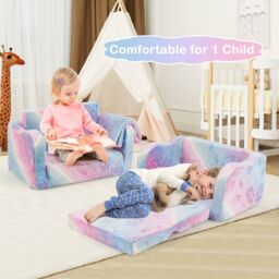 Gymax 2-in-1 Folding Toddler Sofa Couch & Lounger With Flannel Blanket - thumbnail 9