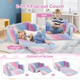 Gymax 2-in-1 Folding Toddler Sofa Couch & Lounger With Flannel Blanket - thumbnail 4