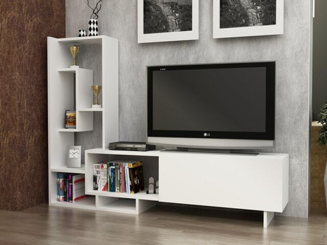 Decorotika Pegai Black & Brown TV Stand TV Unit for TVs up to 50 inch in White - image 1