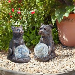 Marco Paul Cat & Dog Solar Garden Ornament with Crystal Balls Set in Grey - thumbnail 2