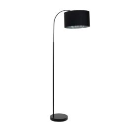 ValueLights Curva Black Arched Floor Lamp with Black Velvet & Chrome Inner Lamp Shade - thumbnail 2